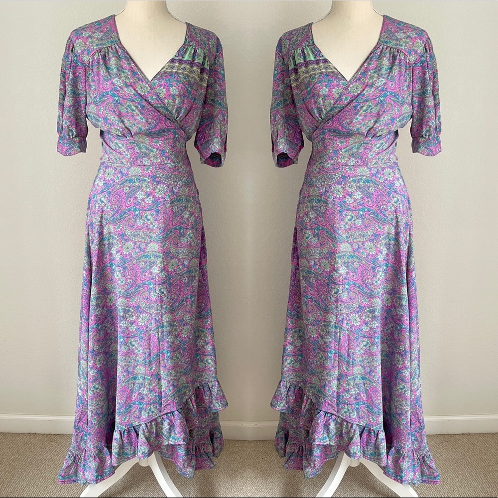 KARMA HIGHWAY HIPPY HIPSTER BOHO PAISLEY FLORAL WRAP MAXI DRESS